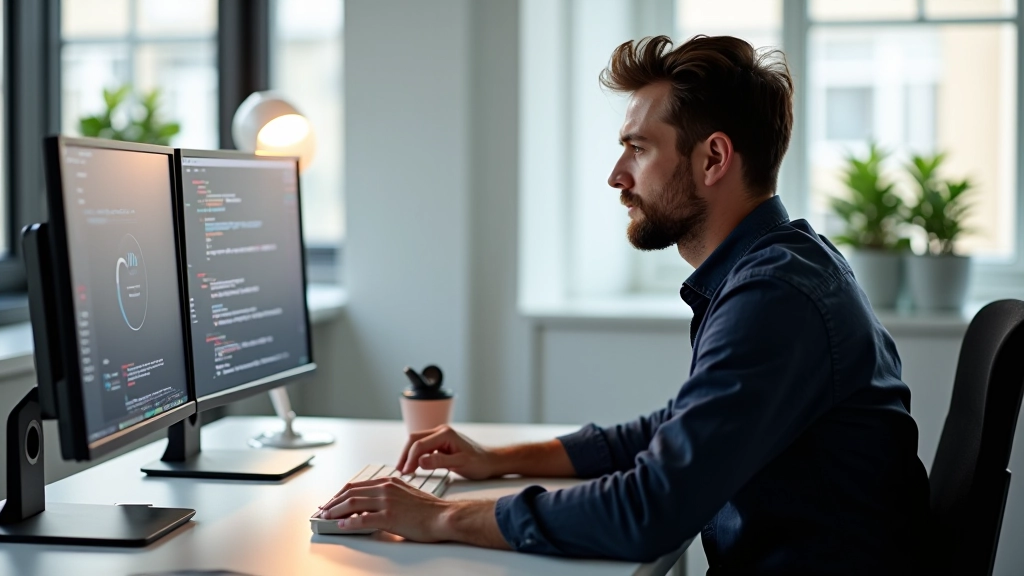 Designer vybírající projekty v digitálním editoru na monitoru