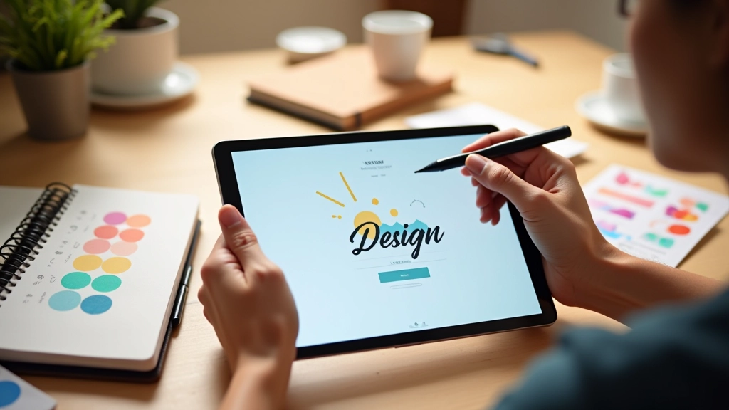 Ruka ukazující na tablet s projektem webového designu
